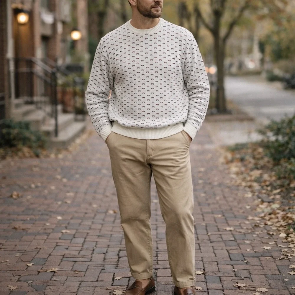 Vintage Jantzen Sweater Mens Large White Pattern‎ Crewneck Vintage 90s preppy